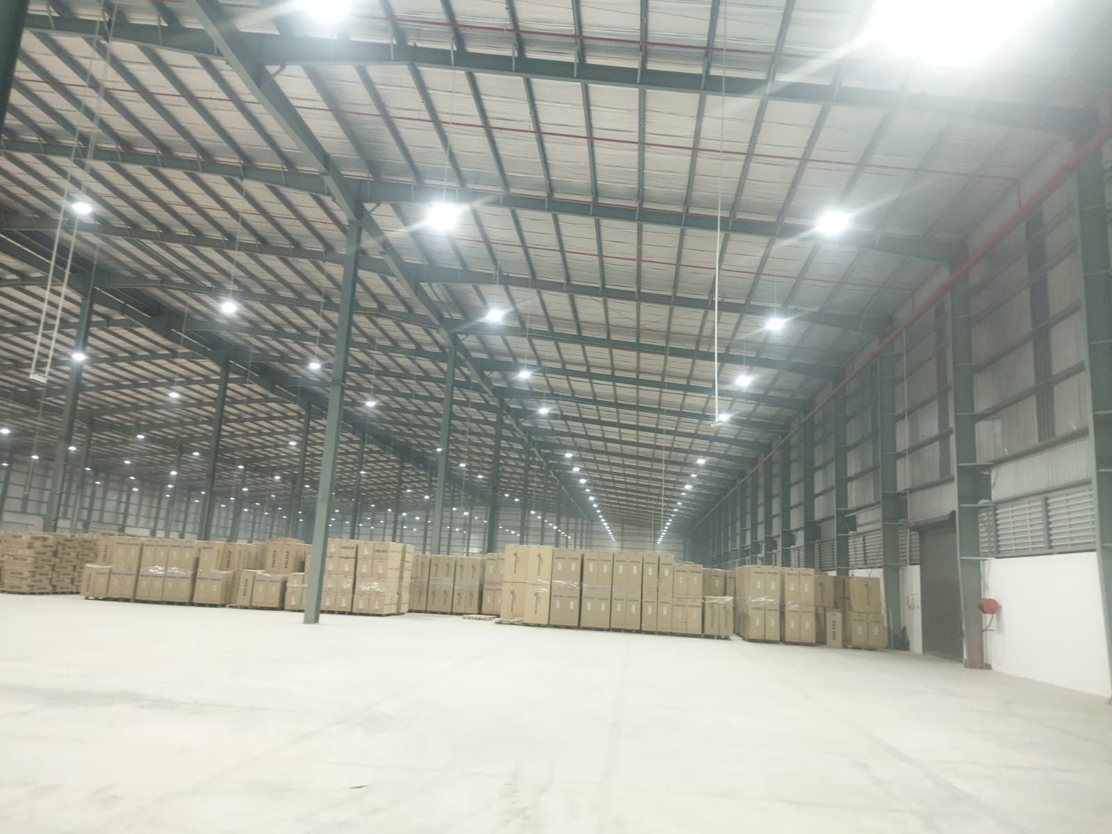Warehouse with high-bay LED lighting system